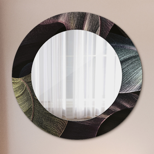 Round decorative mirror Dark tropical leaves
