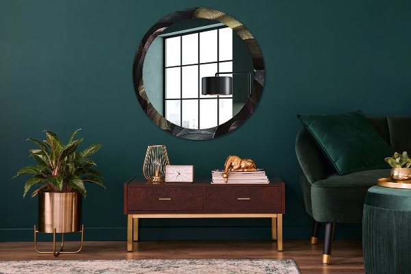 Round decorative mirror Dark tropical leaves