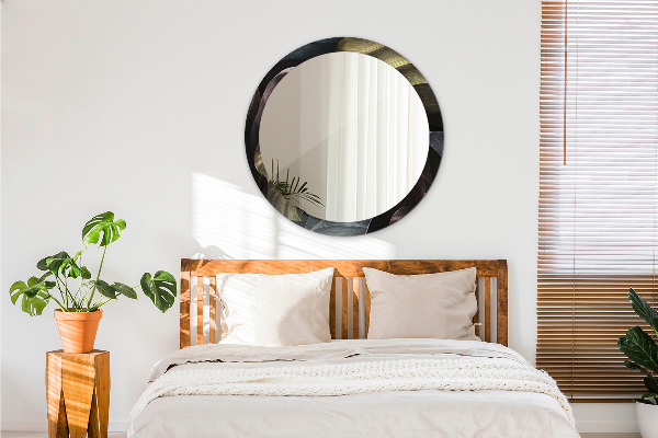 Round decorative mirror Dark tropical leaves