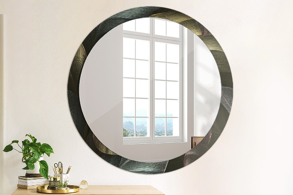 Round decorative mirror Dark tropical leaves