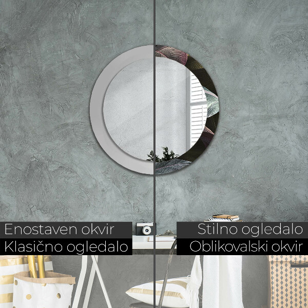Round decorative mirror Dark tropical leaves