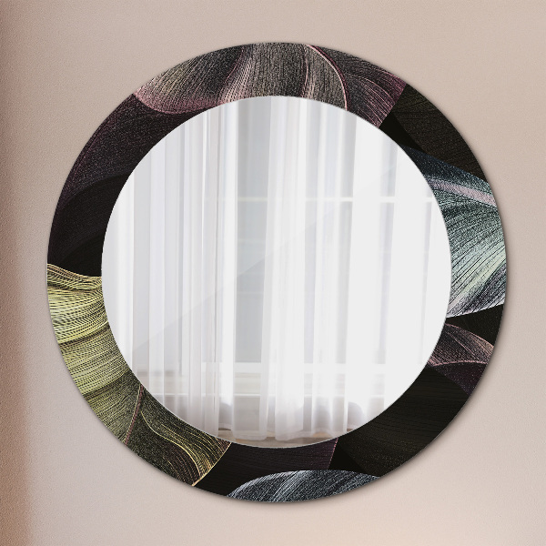 Round decorative mirror Dark tropical leaves