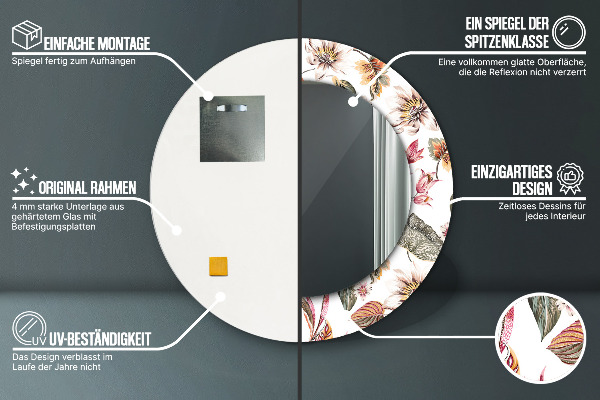 Round printed mirror Vintage flowers