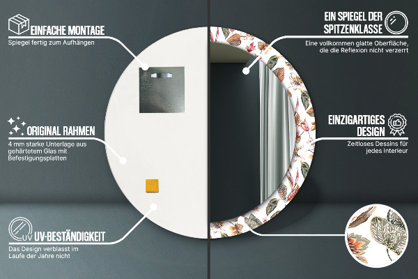 Round printed mirror Vintage flowers