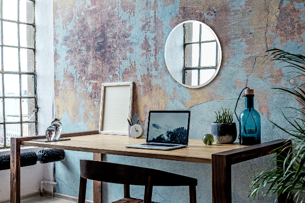 Round white framed hallway mirror 16 in