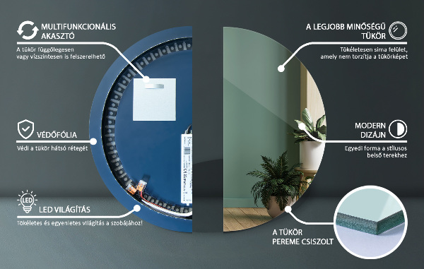 Round mirror with lights 16 in