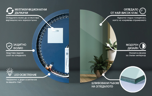 Round wall mirror with lights 32 in