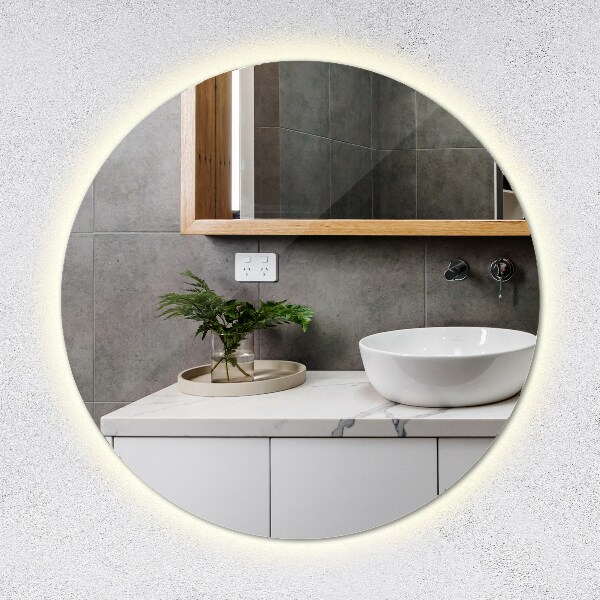 Round wall mounted mirror with lights 35 in