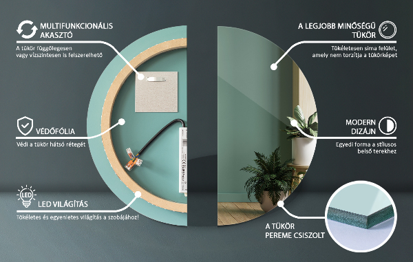 Round illuminated bathroom mirror 20 in