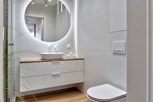 Round light up bathroom wall mirror 35 in
