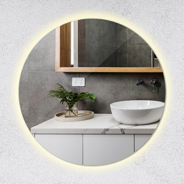Round light up bathroom wall mirror 35 in