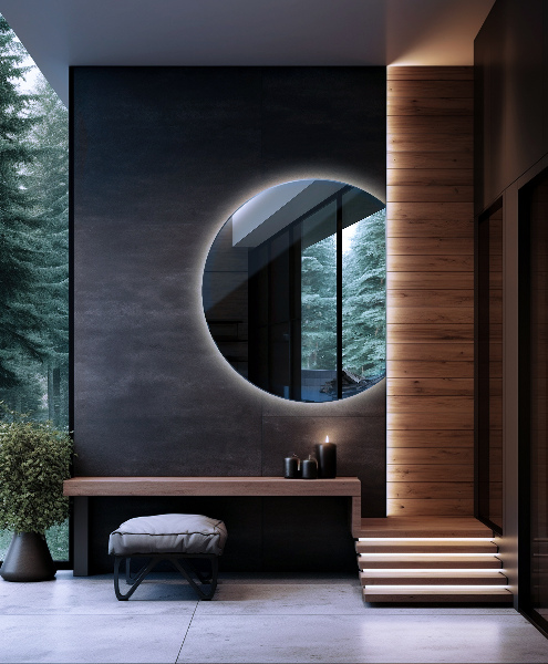 Half moon mirror with led lights 63x70 cm