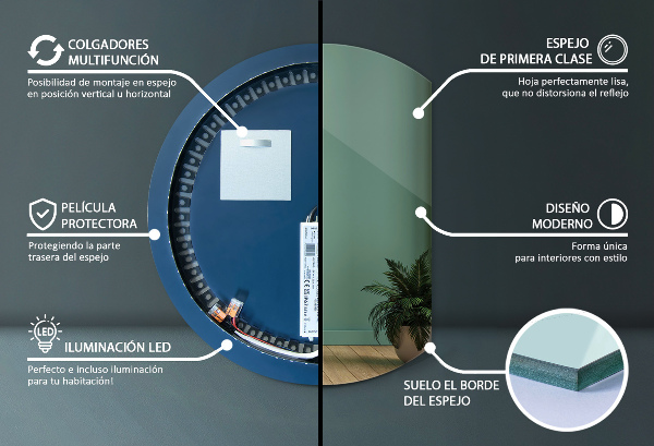 Mirror semicircle with led lights 84x100 cm