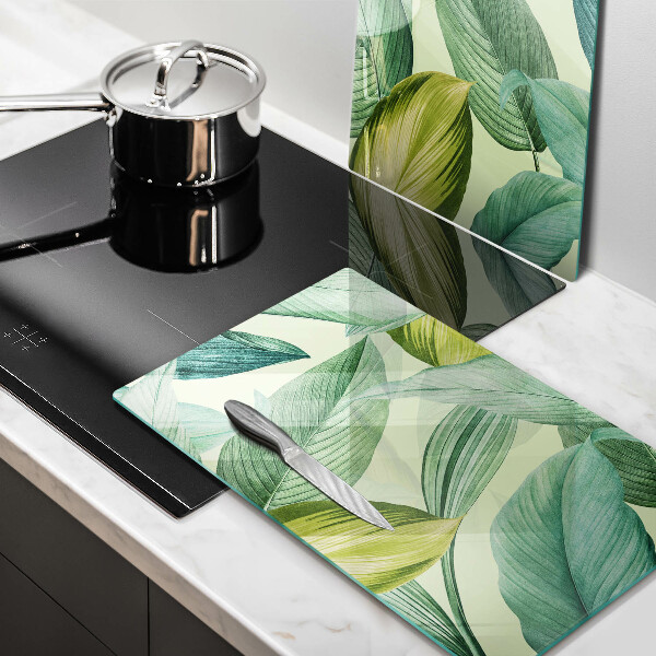 Kitchen countertop cover Green tropical leaves