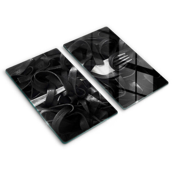 Glass worktop saver Black tagliatelle pasta