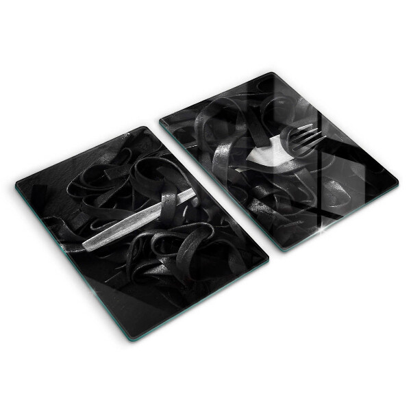 Glass worktop saver Black tagliatelle pasta