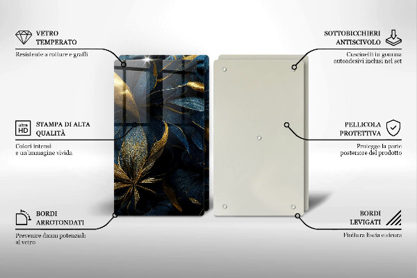 Kitchen worktop protector Decorative leaves with gold