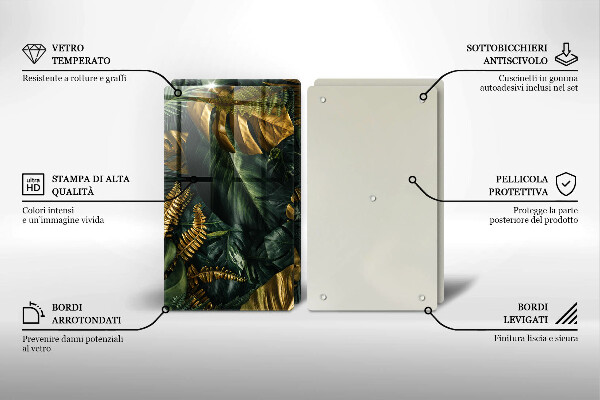 Kitchen worktop protector Monstera golden leaves