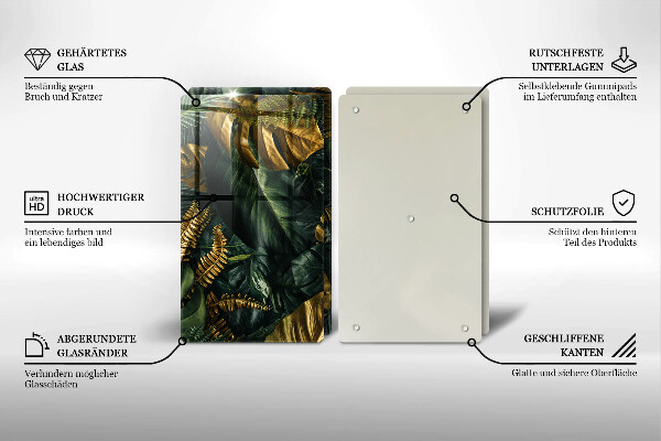 Kitchen worktop protector Monstera golden leaves