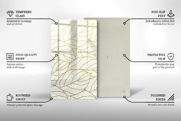 Glass worktop saver Line-art leaves pattern