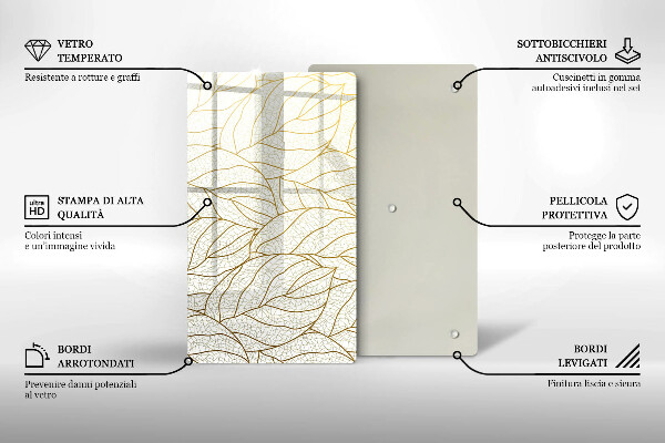 Glass worktop saver Line-art leaves pattern