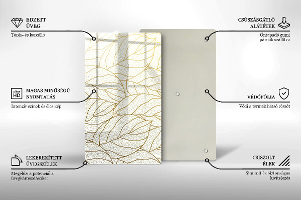 Glass worktop saver Line-art leaves pattern