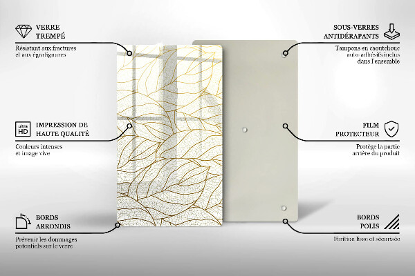 Glass worktop saver Line-art leaves pattern