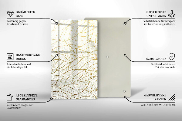 Glass worktop saver Line-art leaves pattern