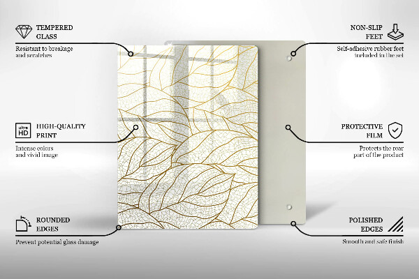 Glass worktop saver Line-art leaves pattern