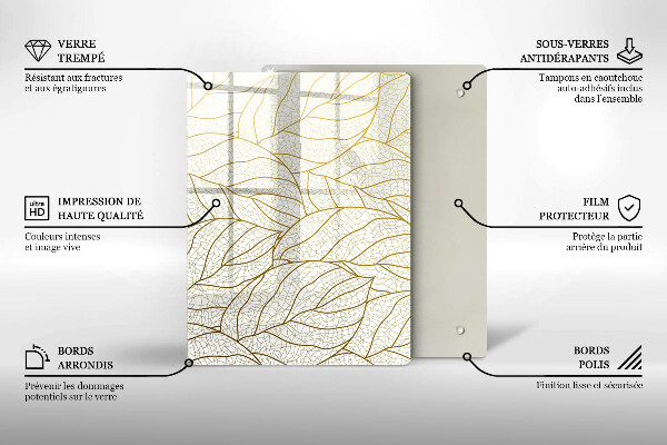 Glass worktop saver Line-art leaves pattern