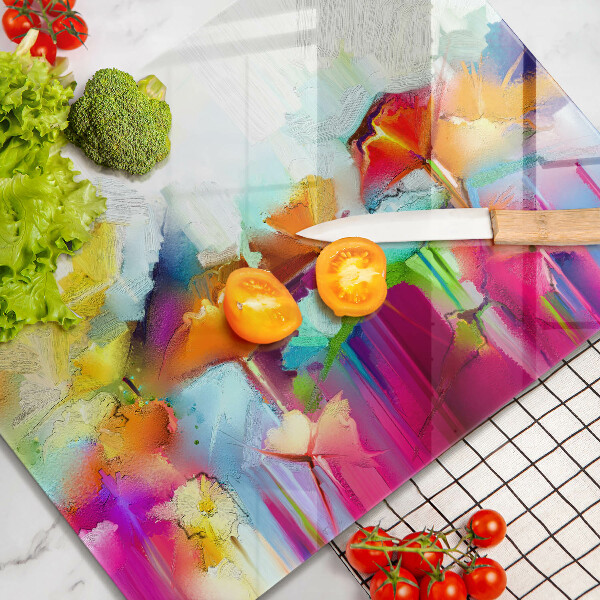 Glass worktop saver Flowers painted with paints
