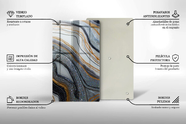 Glass worktop saver Rock with gold