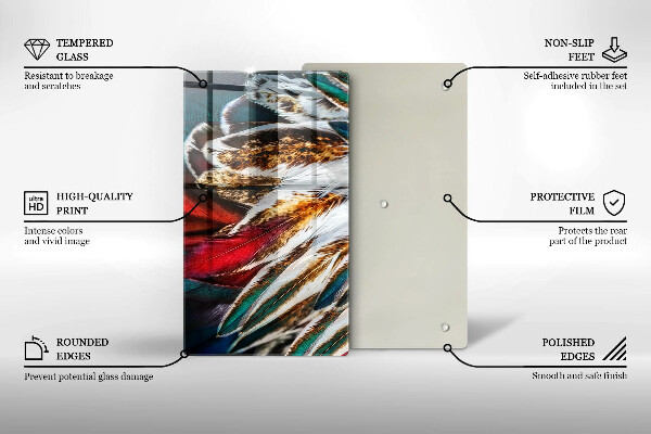 Glass worktop saver Boho bird feathers