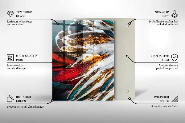 Glass worktop saver Boho bird feathers