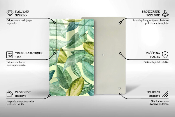 Glass worktop saver Green tropical leaves
