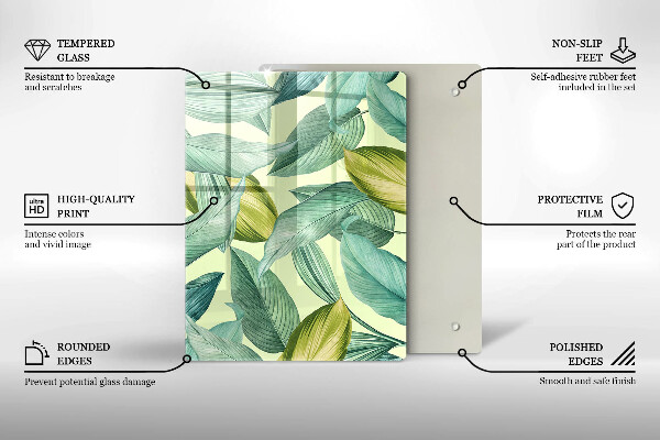 Glass worktop saver Green tropical leaves