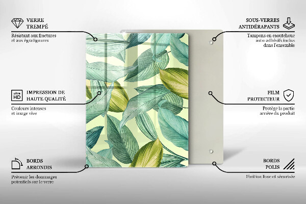 Glass worktop saver Green tropical leaves