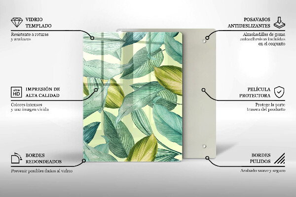 Glass worktop saver Green tropical leaves