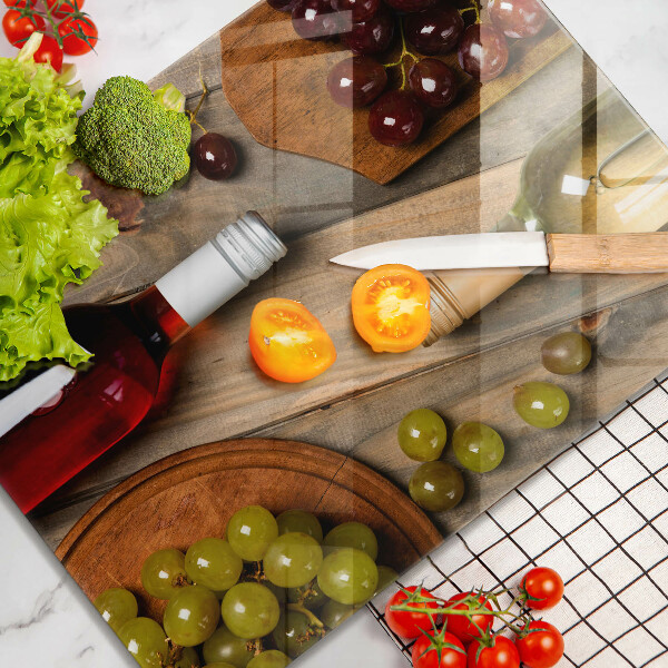 Glass worktop saver Bottles of wine and grapes