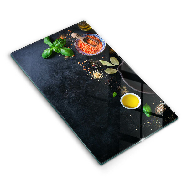 Glass worktop saver Spices with spices