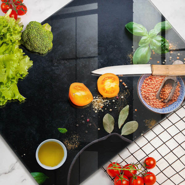 Glass worktop saver Spices with spices