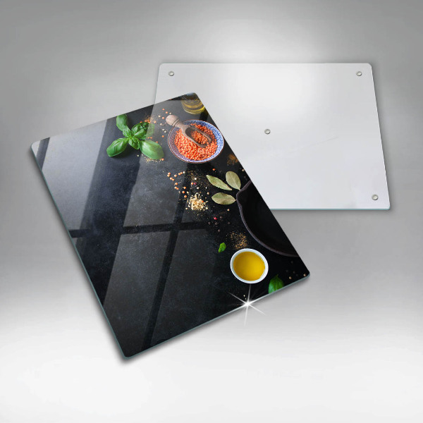 Glass worktop saver Spices with spices