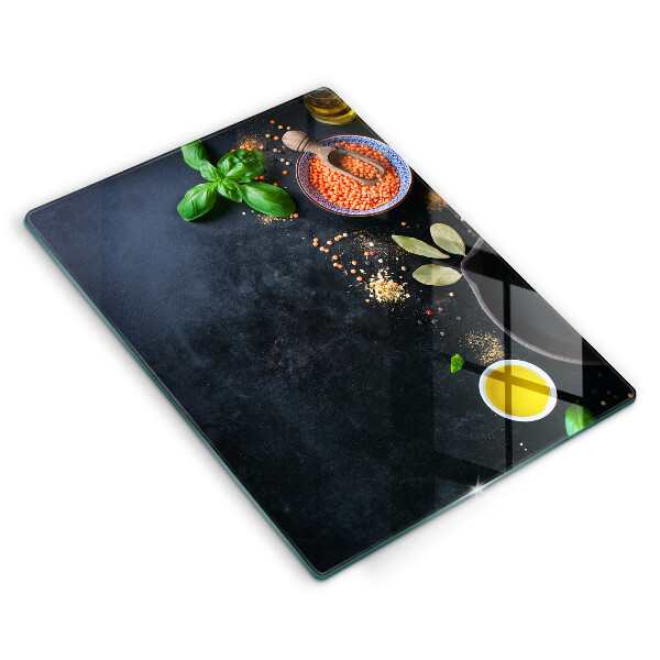 Glass worktop saver Spices with spices