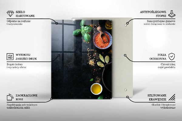 Glass worktop saver Spices with spices