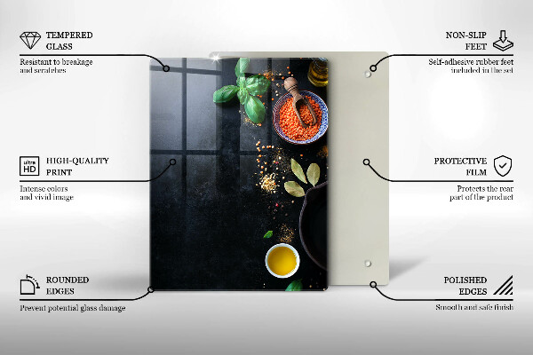 Glass worktop saver Spices with spices