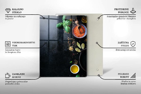 Glass worktop saver Spices with spices