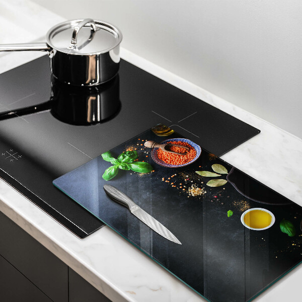 Glass worktop saver Spices with spices