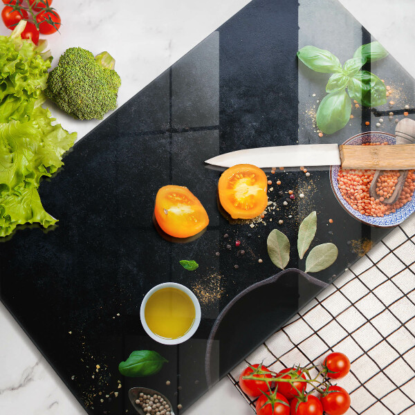 Glass worktop saver Spices with spices