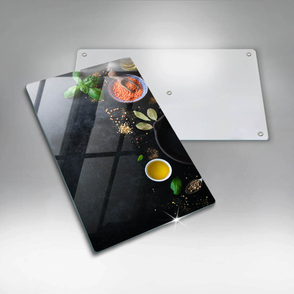 Glass worktop saver Spices with spices