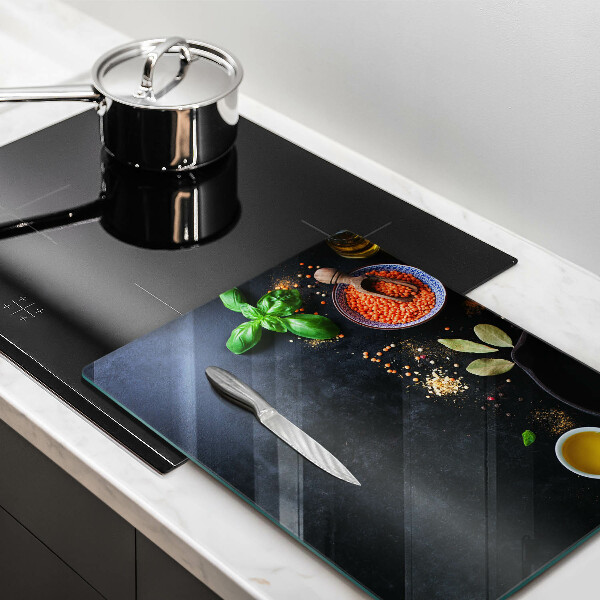 Glass worktop saver Spices with spices